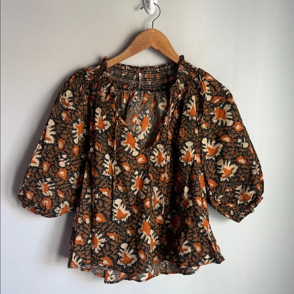 Free People Willow Print Puff Sleeve Blouse Small